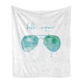 thumbnail image 1 of Hello Summer Soft Flannel Fleece Throw Blanket, Image of Watercolor Style Sunglasses and Phrase and Speckles, Cozy Plush for Indoor and Outdoor Use, 60" x 80", Sky Blue Green, by Ambesonne, 1 of 5