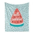 thumbnail image 1 of Hello Summer Soft Flannel Fleece Throw Blanket, Seasonal Fruit Watermelon Calligraphy on Triangular Slice and Print, Cozy Plush for Indoor and Outdoor Use, 50" x 70", Multicolor, by Ambesonne, 1 of 6