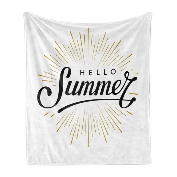 Hello Summer Soft Flannel Fleece Throw Blanket, Simplistic Hand Drawn Lettering Typography Holiday Party, Cozy Plush for Indoor and Outdoor Use, 50" x 70", Charcoal Grey White, by Ambesonne
