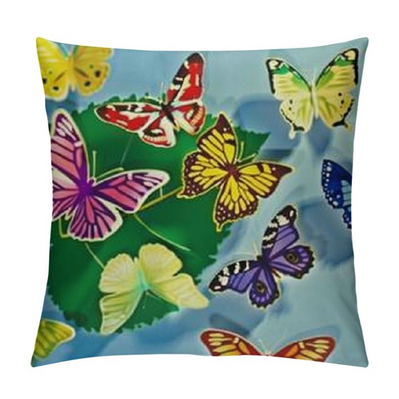 Hello Summer Spring Colorful Hippie Butterfly Pillowcase King Pillow Cover Protector Pillow Sham Pillow Case with Zipper for Long Throw Pillow
