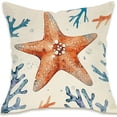 thumbnail image 1 of Hello Summer Starfish Seahorse Coastal Decorative Throw Pillow Cover 18x18inch, Coral Conch Shell Beach Porch Patio Outdoor Pillowcase, Ocean Sea Nautical Couch Cushion Case Home Decor, 1 of 1