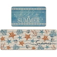 thumbnail image 1 of Hello Summer Starfish Shell Coral Kitchen Rugs Set of 2, Beach Coastal Blue Wave Stripes Kitchen Mats Decor, Nautical Seasonal Floor Door Mat Home Decorations -17x30 and 17x47 Inch, 1 of 1