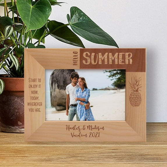 Hello Summer Start To Enjoy It Now Today Wherever You Are Personalized Wooden Frame-6" x 4" Brown Horizontal