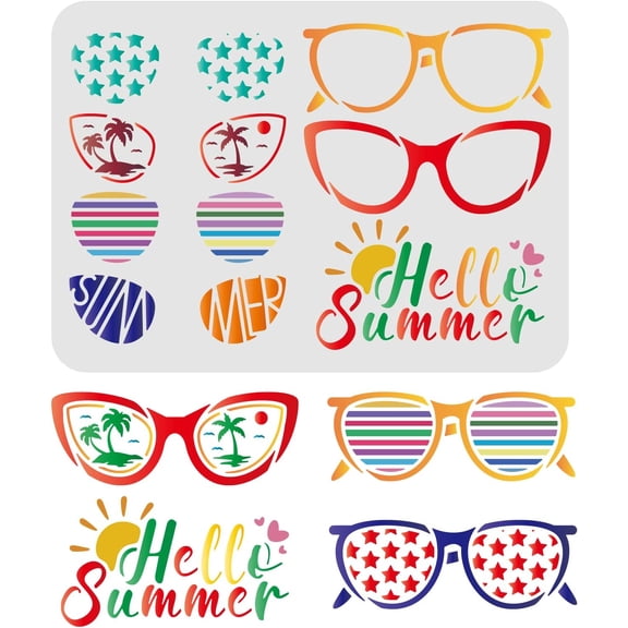 Hello Summer Stencil 11.7x8.3inch Sunglasses Drawing Stencil Reusable Summer Theme Stencil Happy Summer Stencil