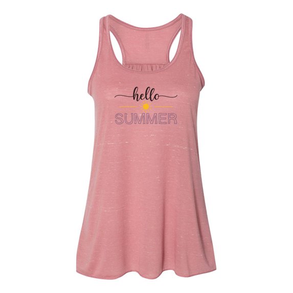 "Hello Summer, Summer Tank, Racerback, Soft Bella Canvas, Sublimation, Muscle Tank, Womens Tank Top, Summer Shirt, I Love Summer, Gym Tee, Mauve Marble, MEDIUM"