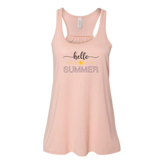 "Hello Summer, Summer Tank, Racerback, Soft Bella Canvas, Sublimation, Muscle Tank, Womens Tank Top, Summer Shirt, I Love Summer, Gym Tee, Peach, SMALL"