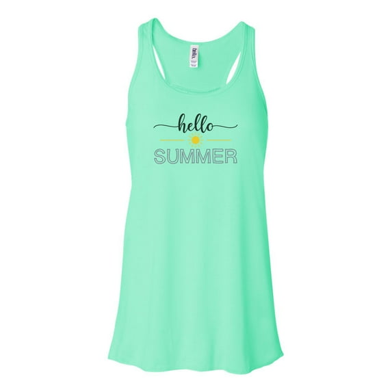 "Hello Summer, Summer Tank, Racerback, Soft Bella Canvas, Sublimation, Muscle Tank, Womens Tank Top, Summer Shirt, I Love Summer, Gym Tee, Mint , MEDIUM"