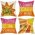 thumbnail image 1 of Hello Summer Sun Decorative Throw Pillow Covers 18 x 18 Set of 4, Be The Sunshine Stripes Porch Outdoor Pillowcase, Summer State of Mind Sippin on Sunshine Seasonal Cushion Case Home Decor, 1 of 5