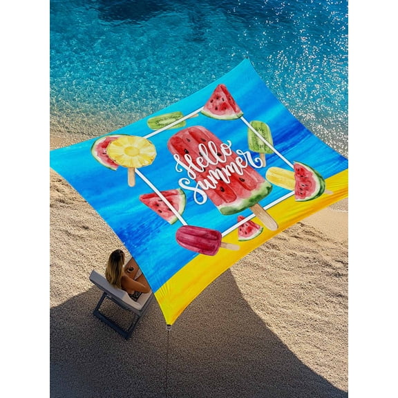 Hello Summer Sun Shade Sail 6.5' x 10', Watercolor Watermelon Fruit Ice Cream Modern Rectangle Outdoor Sunshade Canopy, Waterproof UV Block Patio Covers for Garden Yard Beach