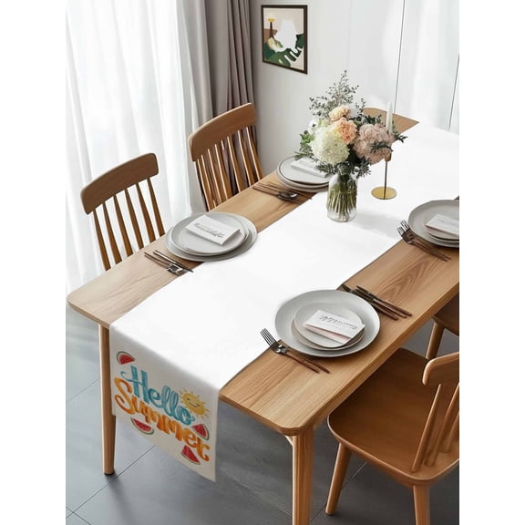 Hello Summer Sun Watermelon Table Runner 13x70in Non-Slip Cotton Linen Table Runners, Cartoon Style Dresser Scarves TableRunner for Dinner Kitchen Dining Wedding Party