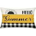thumbnail image 1 of Hello Summer Sunflower Pillow Covers 12x20 Inch Black and White Buffalo Check Plaid Home Decor Throw Pillow Cases Yellow Floral Farmhouse Outdoor Sofa Couch Cushion Cover, 1 of 6