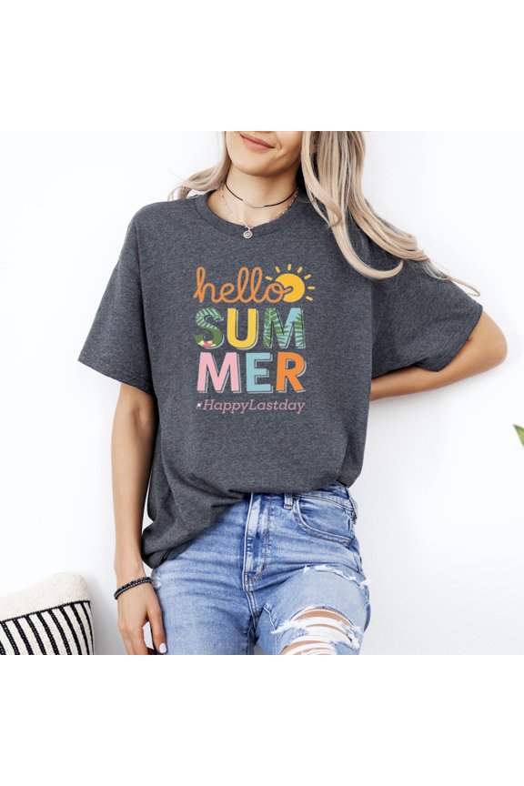 Hello Summer Sunshine Beach Vacation Fun Season Graphic T-Shirt, for men & women, up to size 5XL