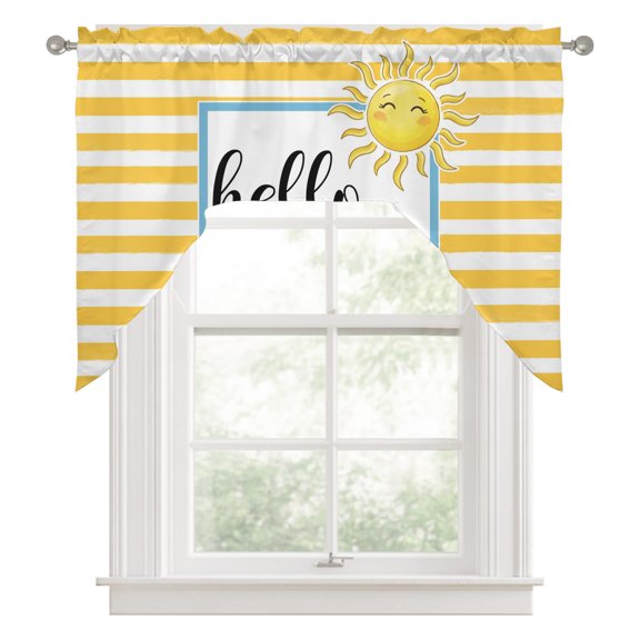 Hello Summer Swag Valance for Windows, Yellow Stripes Rainbow Ice Cream Sunshine Cartoon Swag Curtains Valances for Small Window Treatment Rod Pocket for Kitchen Bathroom 1 Panel 56x36in