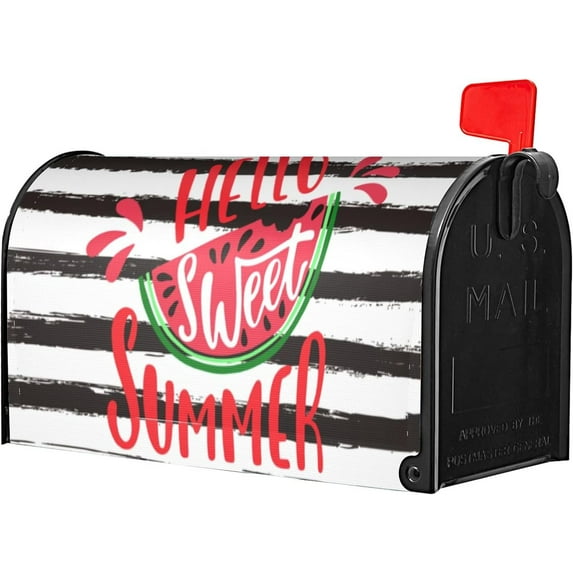 Hello Summer Sweet Watermelon Mailbox Covers Magnetic Standard Size, Spring Summer Magnetic Mailbox Covers Mailbox Wraps Post Letter Box Cover for Holiday Outside Yard Decor 18"x21"
