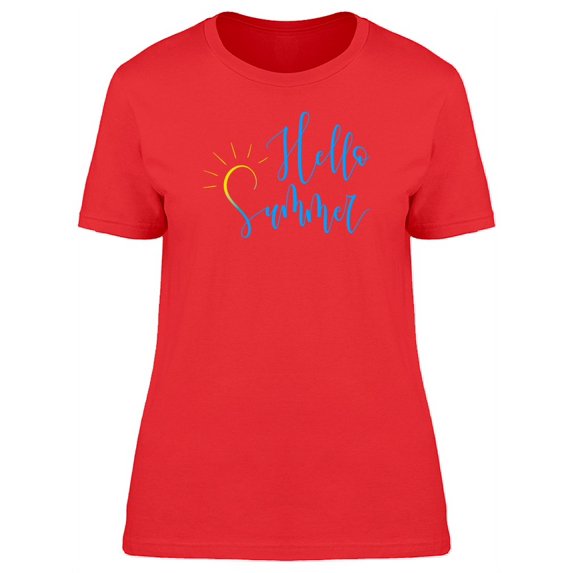 Hello Summer Swirl Doodle Sun T-Shirt Women -Image by Shutterstock, Female Large