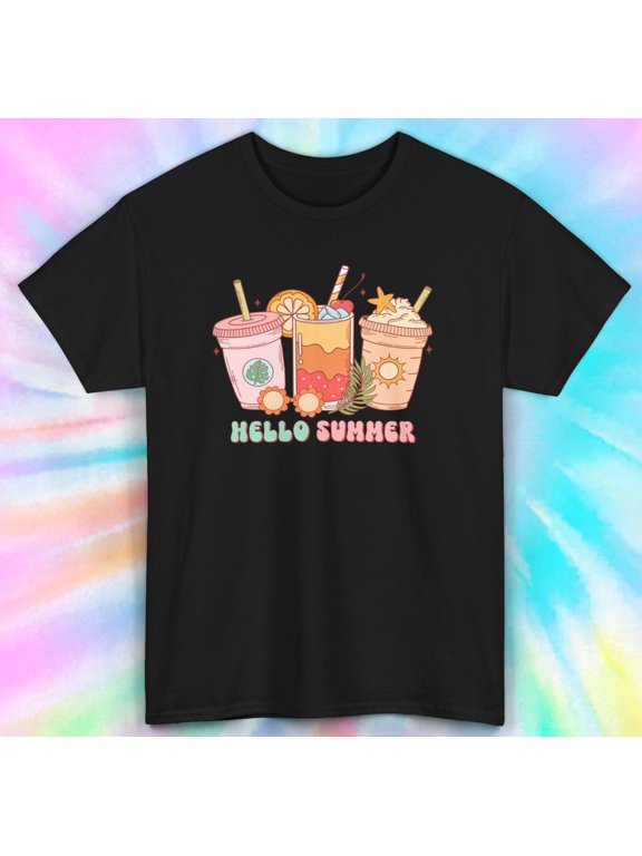 Hello Summer T-Shirt | Iced Drinks & Lemon Graphics | Casual Tee | S-5XL