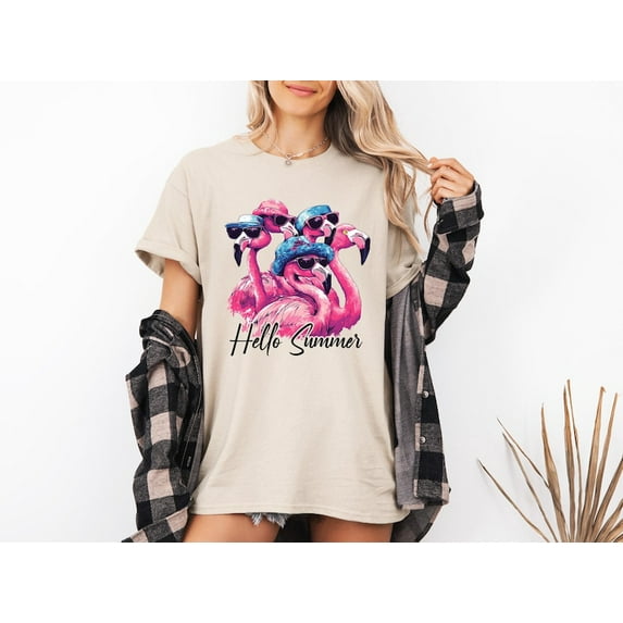 Hello Summer T-shirt, Summer Flamingo T-shirt, Summer Girl T-shirt, Beach T-shirt, Summer Vacation T-shirt, Retro Flamingo T-shirt.
