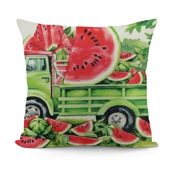 Hello Summer Throw Pillow Cover Green Truck Watermelon Decortions Pillowcase Farmhouse Summer Patio Outdoor Cushion Cases for Sofa Couch Home