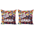 thumbnail image 1 of Ambesonne Saying Throw Pillow Cover 2 Pack, Retro Triangles Hello Summer, 24", Multicolor, 1 of 2