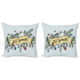thumbnail image 1 of Hello Summer Throw Pillow Cushion Cover Pack of 2, Ribbon with a Calligraphy Drawn by Hand Floral Blossoming Illustration, Zippered Double-Side Digital Print, 4 Sizes, Multicolor, by Ambesonne, 1 of 2