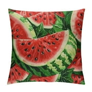 Hello Summer Throw Pillows Covers Cool Sweet Juicy Pieces Pattern Watercolor Throw Pillow Cover Beach Fruits Decor Pillow Case for Sofa (Xigua