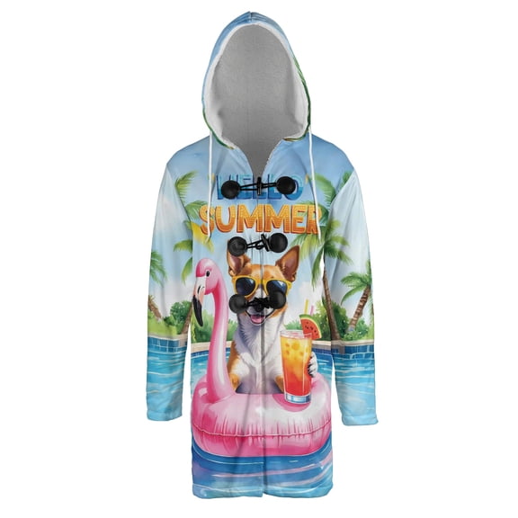 Hello Summer Toy Fox Terrier at Swimming Pool Flamingo Swim Ring All Over Print 3D Hooded Duffle Toggle Coat Dog Lover - 12009