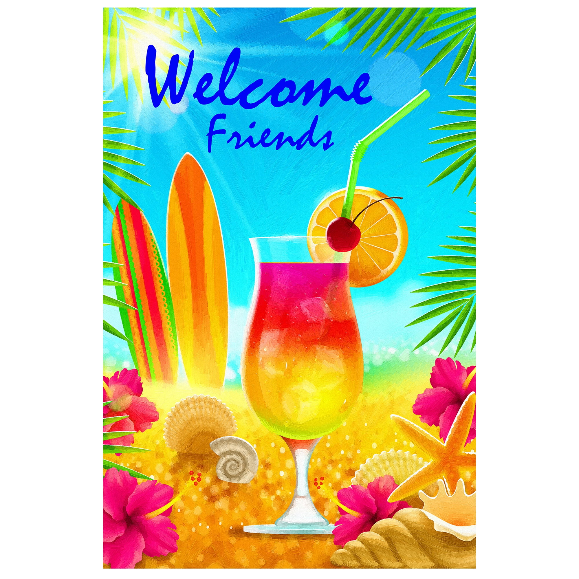 Tropical Blue Polyester Welcome Friends Yard Banner