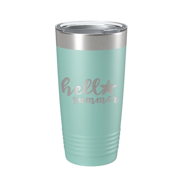 Hello Summer Tumbler Travel Mug Insulated Laser Engraved Coffee Cup 20 oz Teal