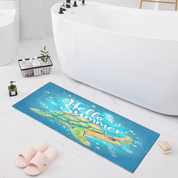 Hello Summer Turtle Bath Mat 39x20 Non-Slip Bathroom Rugs Absorbent Soft Plush Quick Dry for Tub Shower Kitchen Home Decor