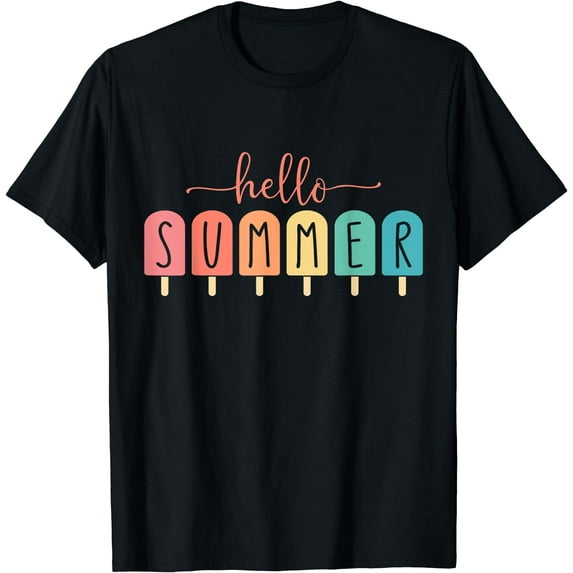 Hello Summer Vacation Ice Cream Popsicle Ice Lolly Gift T-Shirt Black 2X-Large