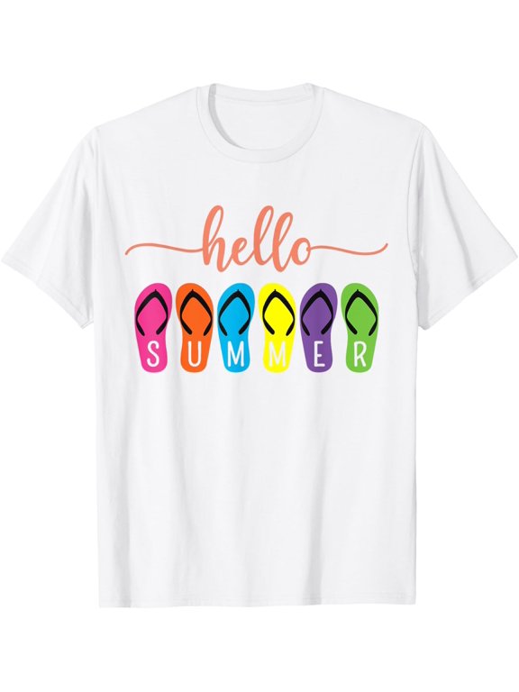 Hello Summer Vacation Vibes Shirt Summer Beach Slippers T-Shirt mens t shirt,white,women,funny,misfits,men,journey