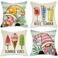 thumbnail image 1 of Hello Summer Vibes Gnome Decorative Throw Pillow Cover 20 x 20 Set of 4, Ice Cream Popsicle Juice Porch Patio Outdoor Pillowcase, Stripes Seasonal Farmhouse Couch Cushion Case Home Decor, 1 of 5