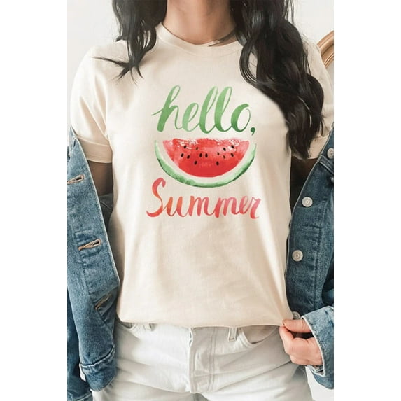 Hello Summer Watercolor Watermelon Graphic Tee T-Shirt