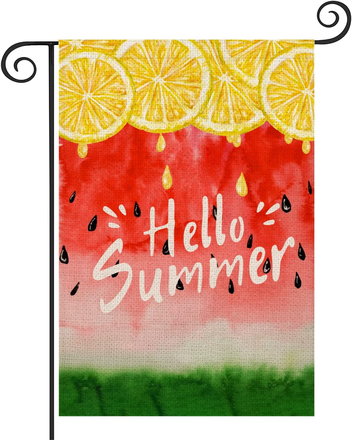 Hello Summer Watermelon Garden Flag 12.5x18 Inch Yellow Lemon