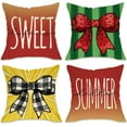 thumbnail image 1 of Hello Summer Watermelon Lemon Decorative Throw Pillow Cover 18 x 18 Set of 4, Life is Sweet Porch Patio Outdoor Pillowcase, Buffalo Plaid Check Bow Farmhouse Sofa Cushion Case Home Decor, 1 of 5