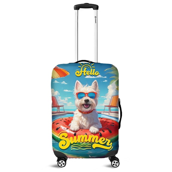 Hello Summer West Highland White Terrier Pool Day on Watermelon Float Travel Luggage Cover Westie Westy Dog Lover Suitcase Dust Protective Decor - 13008