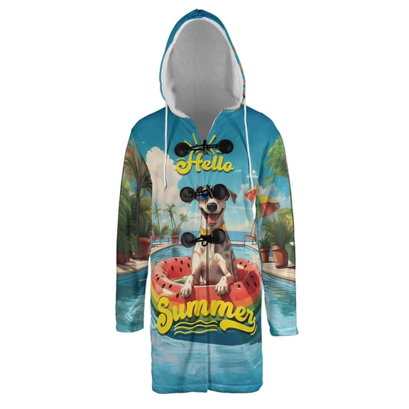 Hello Summer Whippet Pool Day on Watermelon Float All Over Print 3D Hooded Duffle Toggle Coat Dog Lover - 13008
