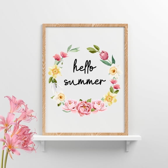 Hello Summer Wreath Print, Summer wall decor, Hello Summer wall art, Summer Vibes prints, Summer decor, Summer flowers print Summer posters Unframed Paper Print