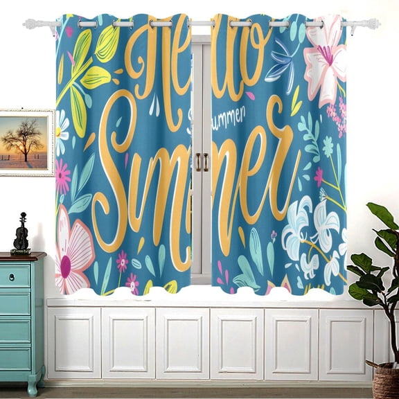 Hello Summer with Flowers 5455 Inch Black Out Curtains 2 Packs Aesthetic for Bedroom Living Room Sliding Glass Doors Kitchen Windows