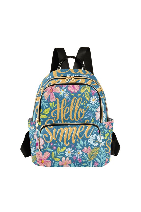 Hello Summer with Flowers Travel Laptop Backpack Casual Daypack Lightweight Bookbag Compartment for Business