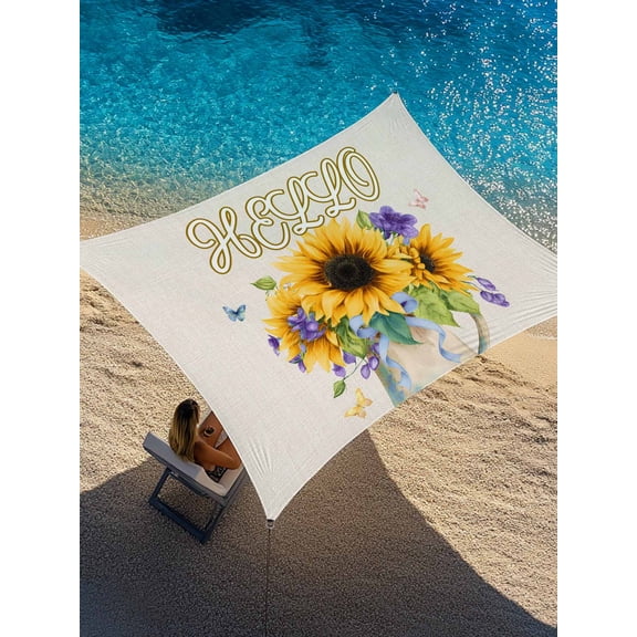 Hello Sun Shade Sail 6.5' x 10', Summer Watercolor Sunflower Farmhouse Butterfly Romantic Rectangle Outdoor Sunshade Canopy, Waterproof UV Block Patio Covers for Garden Yard Beach
