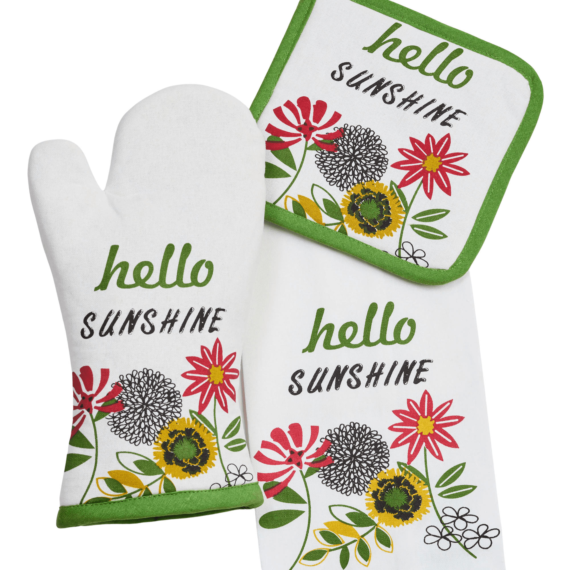 Hello Sunshine Floral Cotton Kitchen Towel and Mitt Set