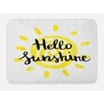 thumbnail image 1 of Hello Sunshine Bath Mat, Spiral Sun Motif Watercolor Style Background with Hand Lettering, Plush Bathroom Decor Mat with Non Slip Backing, 29.5" X 17.5", Yellow Charcoal Grey, by Ambesonne, 1 of 2