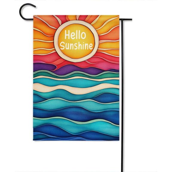 Hello Sunshine Blue Wave Garden Flag 12 x 18 Inch Double Sided Welcome Banners Farmhouse Holiday Outside Decor Burlap Yard Flag