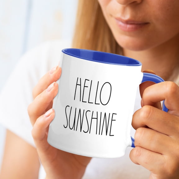 Hello Sunshine Coffee Mug - 11oz Inspired Ceramic Cup, Perfect Birthday & Christmas Gift for Family & Friends Blue
