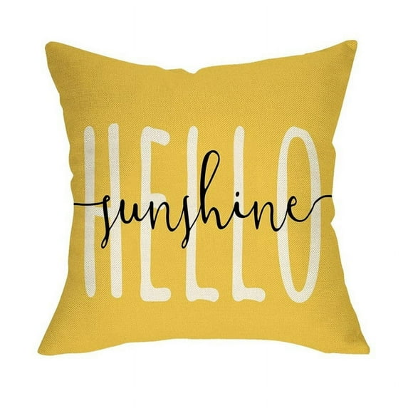 Hello Sunshine Decorative Throw Pillow Cover 18 x 18, Sweet Summer Yellow Porch Outdoor Home Decor, Sunflower Farmhouse Couch Cushion Case