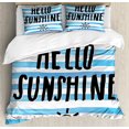 thumbnail image 1 of Hello Sunshine Duvet Cover Set King Size, Nautical Themed Sun and Horizontal Stripes Sketch Typography, Decorative 3 Piece Bedding Set with 2 Pillow Shams, Blue Charcoal Grey White, by Ambesonne, 1 of 3