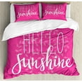 thumbnail image 1 of Hello Sunshine Duvet Cover Set Queen Size, Calligraphy Design with Laurel Leaves Abstract Pink Background Hand Drawn, Decorative 3 Piece Bedding Set with 2 Pillow Shams, Pink White, by Ambesonne, 1 of 3
