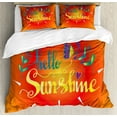 thumbnail image 1 of Hello Sunshine Duvet Cover Set Queen Size, Colorful Composition with Hello Sunshine Words and Blooming Spring Flowers, Decorative 3 Piece Bedding Set with 2 Pillow Shams, Multicolor, by Ambesonne, 1 of 3