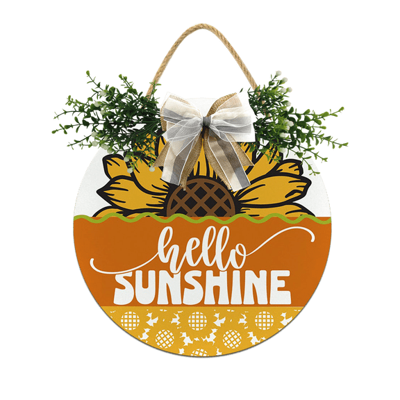 Hello Sunshine Front Door Sign Funny Wreaths Hanging Wooden Plaque Decoration Round Rustic Wood Farmhouse Porch Decor for Home Front Door Decor, 11 x 11 Inch